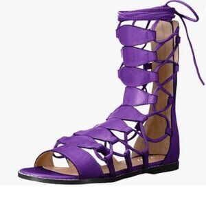 YDN  Ankle High Gladiator Sandals for Women Lace up Open toe Flats Zips Purple